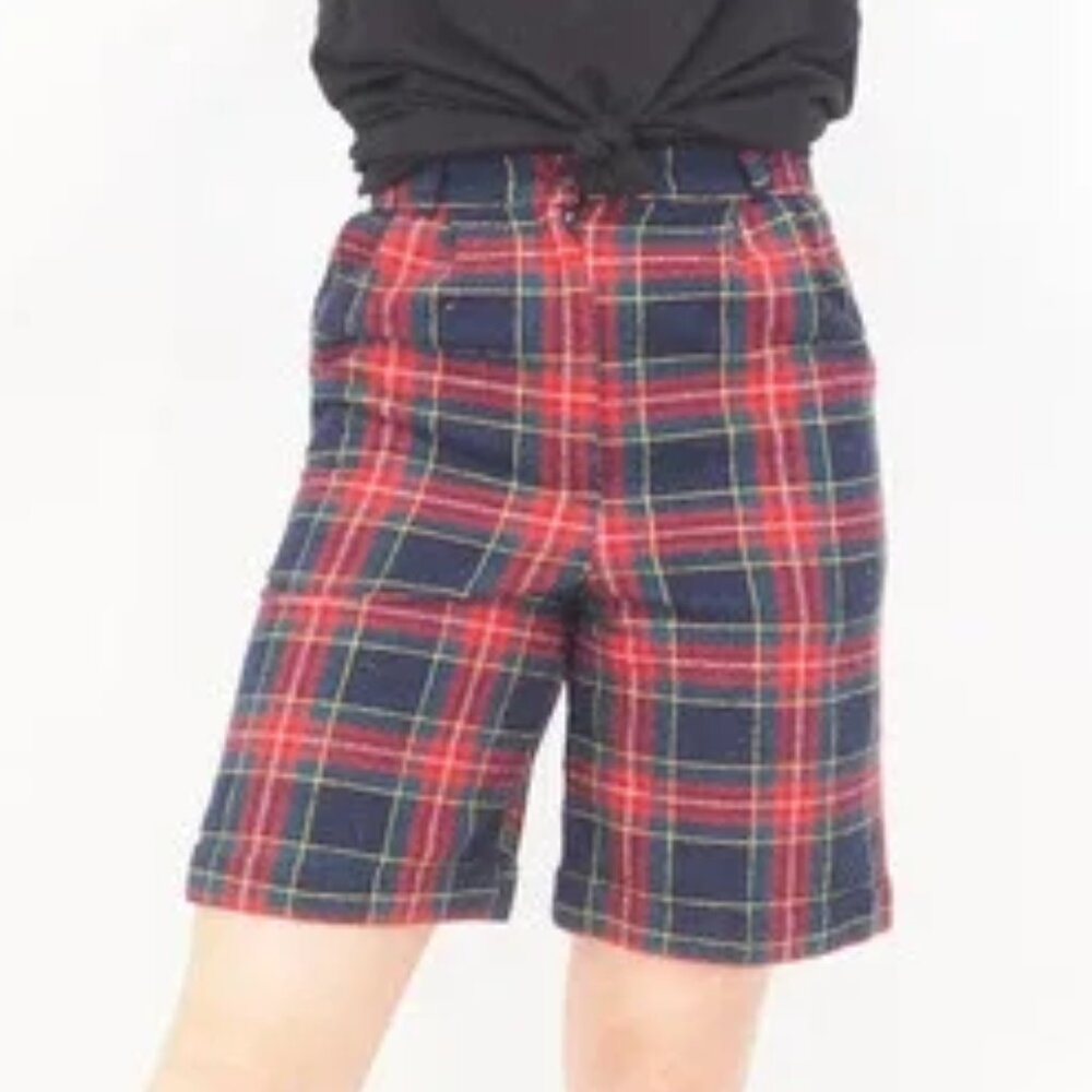 nine to five career Sz 7 Vintage Plaid Tartan Wool Blend Shorts Womens Woven